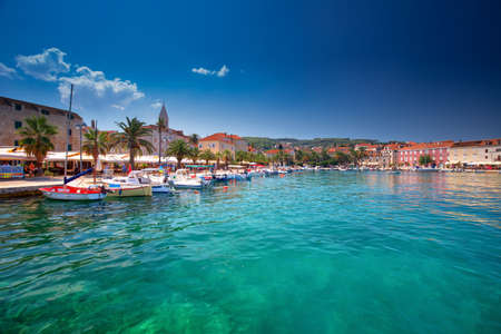 SUPETAR, CROATIA - August 6, 2018 - Harbour in Supetar, Brac, Croatia.のeditorial素材