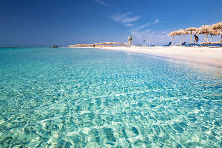 Elafonissi beach on Crete island with azure clear water, Greece, Europe. Crete is the largest and most populous of the Greek islands.の写真素材