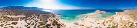 Aerial view of Elafonissi beach on Crete island with azure clear water, Greece, Europe. Crete is the largest and most populous of the Greek islands.の写真素材
