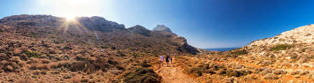 Hiking trail leading to Balos lagoon on Crete island, Greece, Europe.の写真素材
