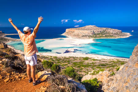 Balos lagoon on Crete island with azure clear water, Greece, Europe. Crete is the largest and most populous of the Greek islands.の写真素材