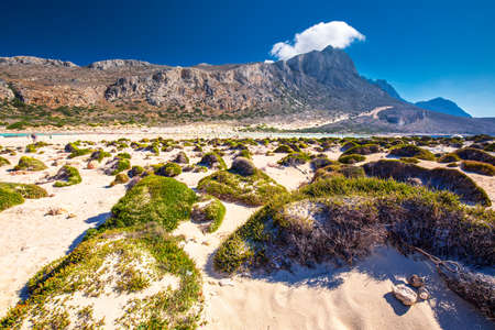 Balos lagoon on Crete island with azure clear water, Greece, Europe. Crete is the largest and most...