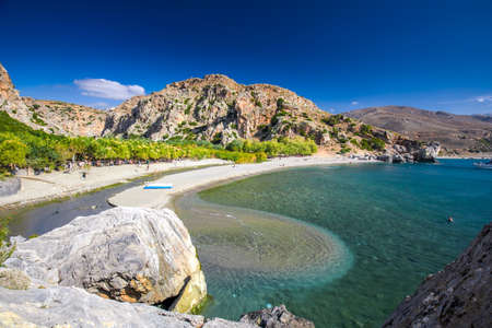 Preveli beach on Crete island with azure clear water, Greece, Europe. Crete is the largest and most populous of the Greek islands.の写真素材