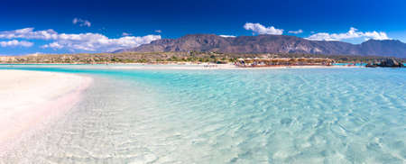 Elafonissi beach on Crete island with azure clear water, Greece, Europe. Crete is the largest and most populous of the Greek islands.の写真素材