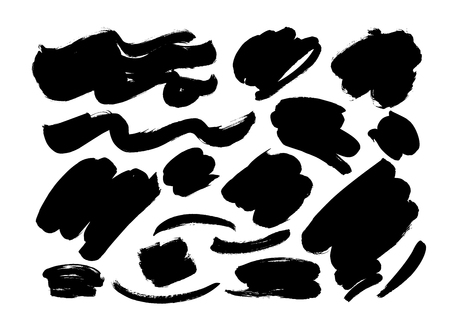 Collection of vector black brush stroke, line or texture. Silhouette of curved lines and abstract shapes. Dirty artistic design element, background for text. Ink illustration. Vector paintbrush set.のイラスト素材