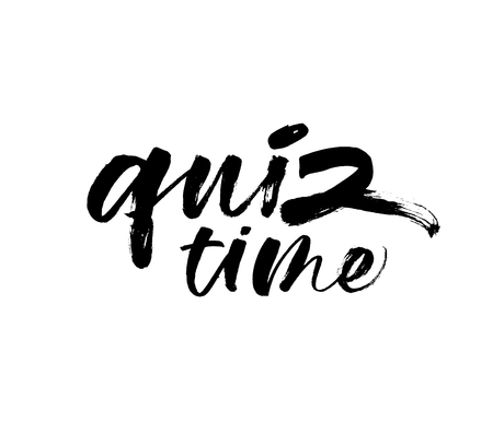 Quiz time phrase handwritten with a calligraphic brush. Hand drawn brush style modern calligraphy. Vector ink illustration of handwritten lettering. Questions team game.