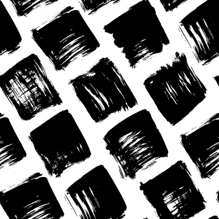Grunge seamless pattern with hand drawn squares. Simple geometric texture.Â Modern monochrome background. Vector ornament for wrapping paper, wallpapers, web design etc.のイラスト素材