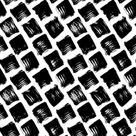 Grunge seamless pattern with hand drawn squares. Simple geometric texture.Â Modern monochrome background. Vector ornament for wrapping paper, wallpapers, web design etc.のイラスト素材