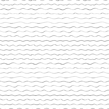 Grunge ink waves seamless pattern. Vector black paint dry brushstroke abstract background, backdrop. Ink dry brush strokes. Minimalistic wavy texture. Monochrome wrapping paper, wallpaper vector design.のイラスト素材
