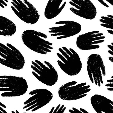 Human hand imprint vector seamless pattern. Palm trace hand drawn ink brush texture. Chaotic thenar, handbreadth marks decorative backdrop. Creative wallpaper, textile, wrapping paper designのイラスト素材