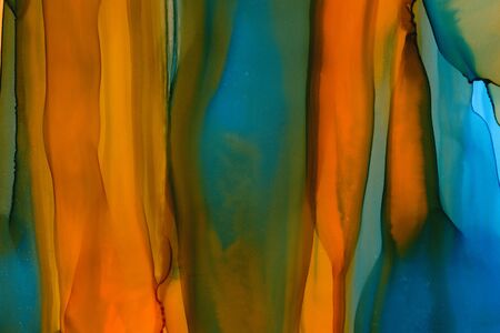 Mixed colors watercolor texture background. Hand drawn orange and navy smears, splashes abstract...