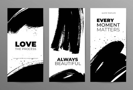 Story template for social media. Black paint brushstrokes illustrations with typography. Trendy editable template for social networks stories. Grunge background texture.のイラスト素材