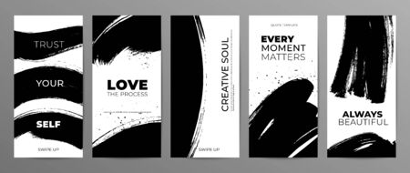 Story template with text for social media. Vector design grunge background. Black paint brush strokes illustrations with typography. Editable template for social networks storiesのイラスト素材