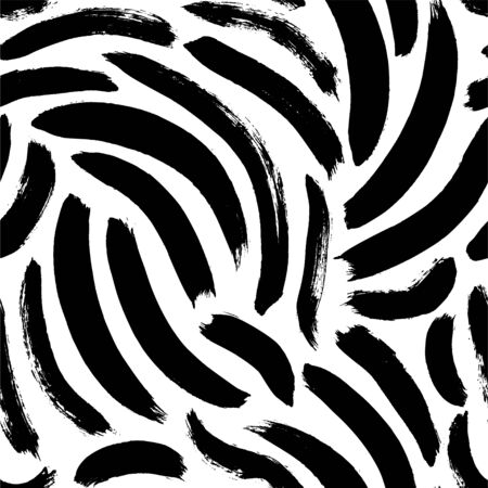Ink brush strokes vector seamless pattern. Dirty black paint smudges decorative texture. Random charcoal doodles, grunge freehand smears illustration. Artistic wallpaper, stylish textile designのイラスト素材