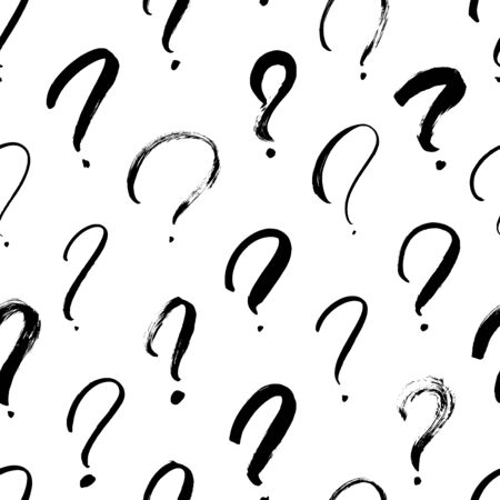 Question marks vector seamless pattern. Hand drawn doodle questions marks icon background. Ink...