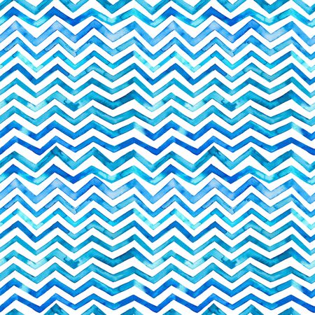 Zig zag blue watercolor seamless pattern. Geometric background. Ornament for wrapping paper. Hand drawn watercolor decor.の写真素材