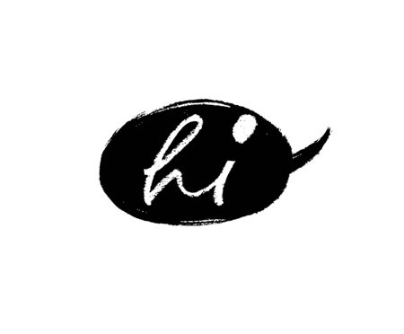 Hi hand drawn modern calligraphy word. Quote speech bubble. Vector black lettering isolated on white background. Calligraphic word hello handwritten with pen, brush or pencil. Ink illustrationのイラスト素材