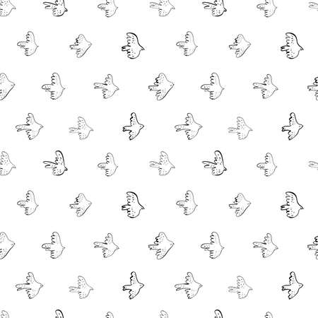 Seamless vector doodle pattern with black birds.のイラスト素材