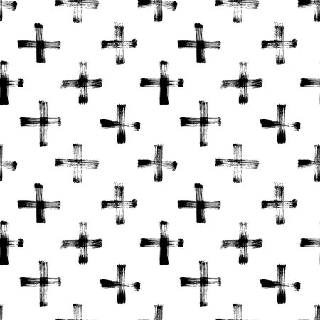 Hand drawn black crosses vector seamless pattern.のイラスト素材