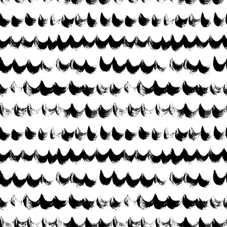 Grunge brush wavy lines vector seamless pattern.のイラスト素材