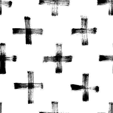 Hand drawn black crosses vector seamless pattern.のイラスト素材