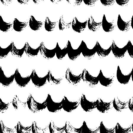 Grunge brush wavy lines vector seamless pattern.のイラスト素材