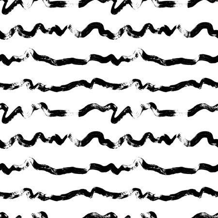 Seamless pattern with hand drawn black waves.のイラスト素材