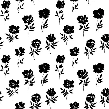 Ink drawing wild plants, herbs and flowers.のイラスト素材