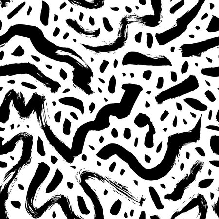Wavy and swirled brush lines seamless pattern.のイラスト素材
