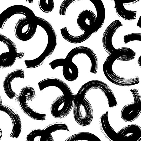 Bold grunge curly lines vector seamless pattern.のイラスト素材