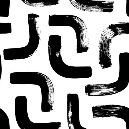 Black flowing curved lines vector seamless patternのイラスト素材