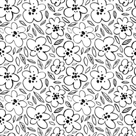 Seamless vector floral pattern with outline flowerのイラスト素材