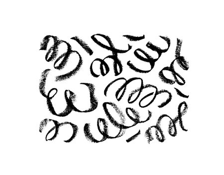 Hand drawn charcoal curved lines and brushstrokesのイラスト素材