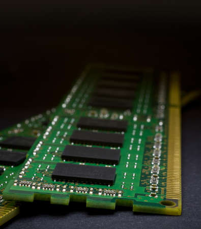 memory module with gradient to black. green circuit boardの写真素材