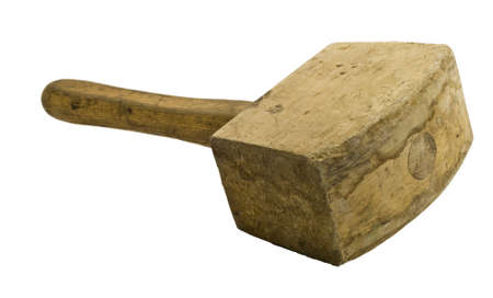 used wooden hammer isolated on whiteの写真素材