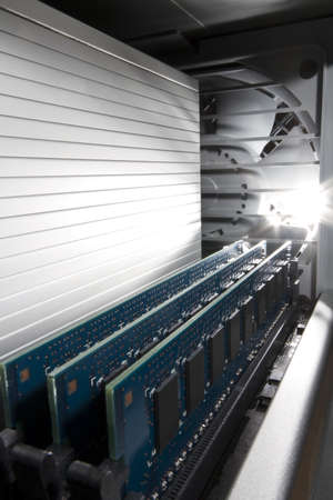three memory modules inside a computer workstationの写真素材