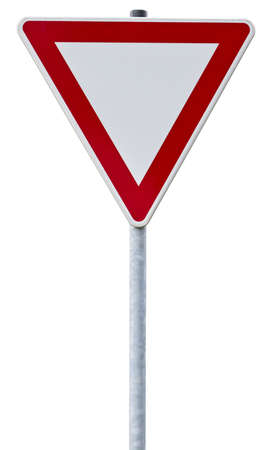 german give way sign with clipping path, isolated on whiteの写真素材