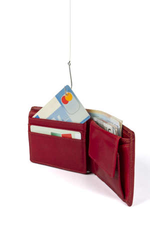 stealing credit card out of wallet -  isolated on white backgroundの写真素材