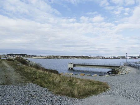 small footbridge under blue sky in norwayの写真素材