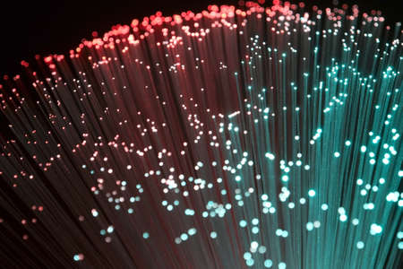 colorful illuminated plastic optical fibers in dark backの写真素材