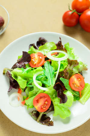 vegetarian food in dish on backdrop for servedの写真素材