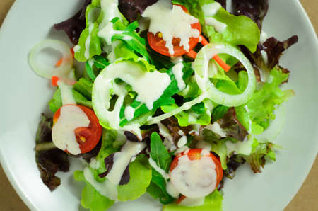 vegetarian food in dish on backdrop for servedの写真素材