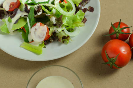 vegetarian food in dish on backdrop for servedの写真素材