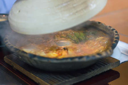 Japanese food vegetable  steaming in clay pot for servedの写真素材