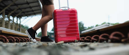 Feet girl outdoor Travel Lifestyle railway conceptの写真素材