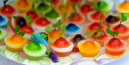Jelly colorful on plateの写真素材