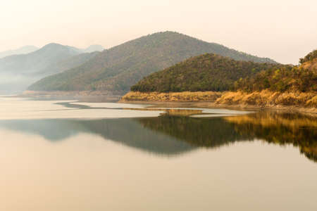 Landscape of mountains reflection in waterの写真素材