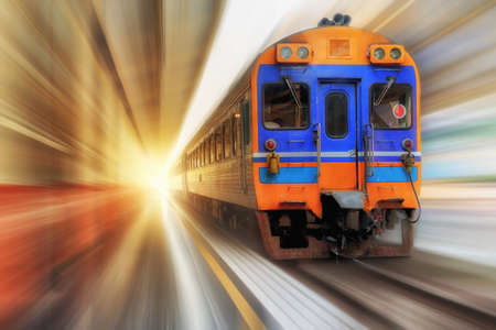 The diesel engine train is running at speed,motion blurの写真素材