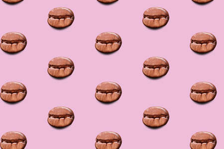 close up roasted coffee bean ,Pattern on pink background