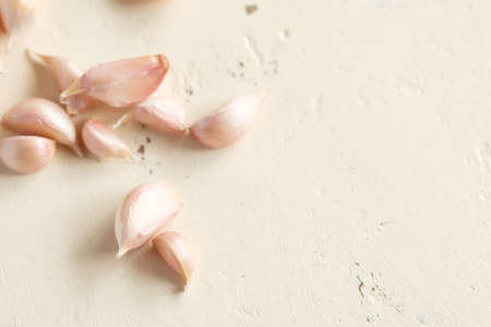 Close up garlic on white backdropの写真素材